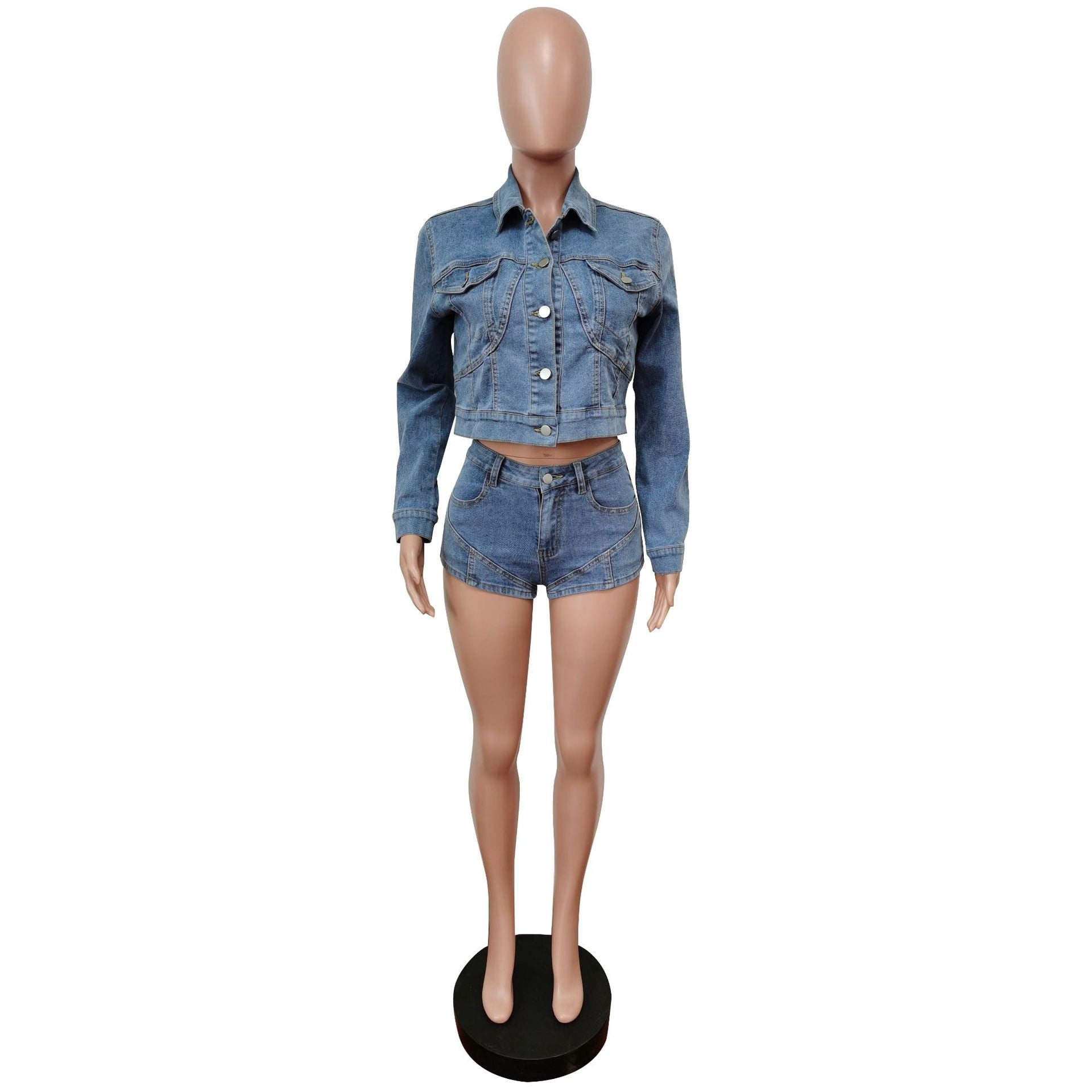 Two Piece Set Blue Jean Jacket and Shorts Set
