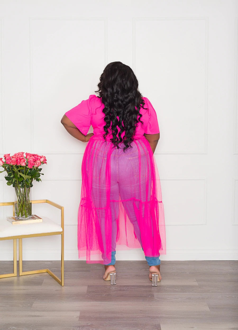 Plus size Short sleeve collard top with mesh bottom