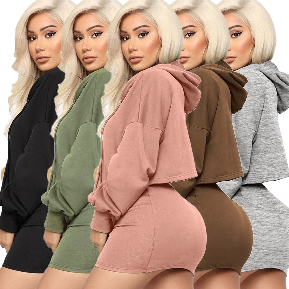 Crop Hooded Top & Skirt Set