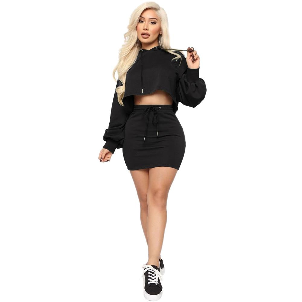 Crop Hooded Top & Skirt Set
