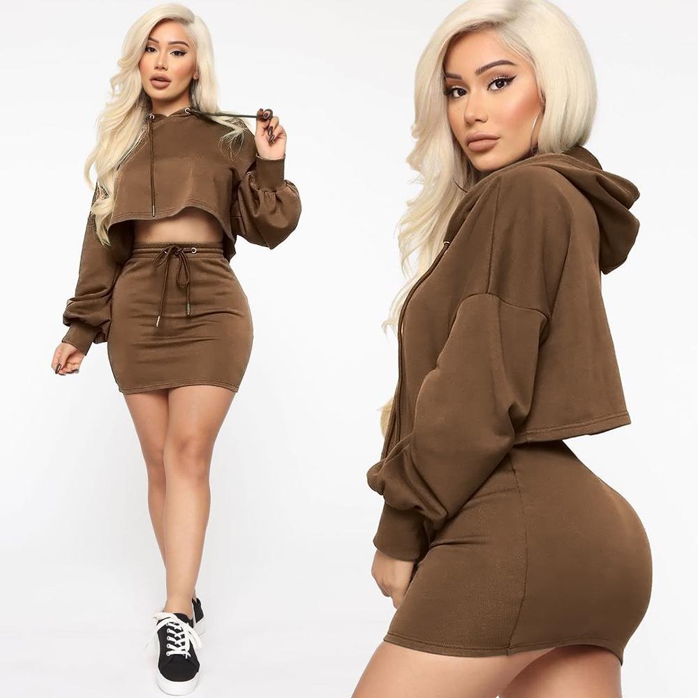 Crop Hooded Top & Skirt Set