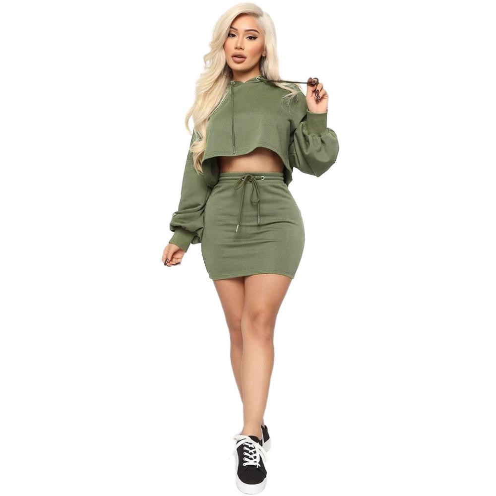Crop Hooded Top & Skirt Set