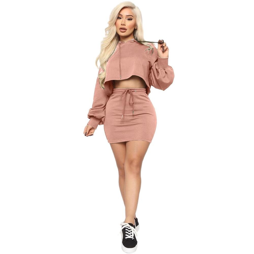 Crop Hooded Top & Skirt Set