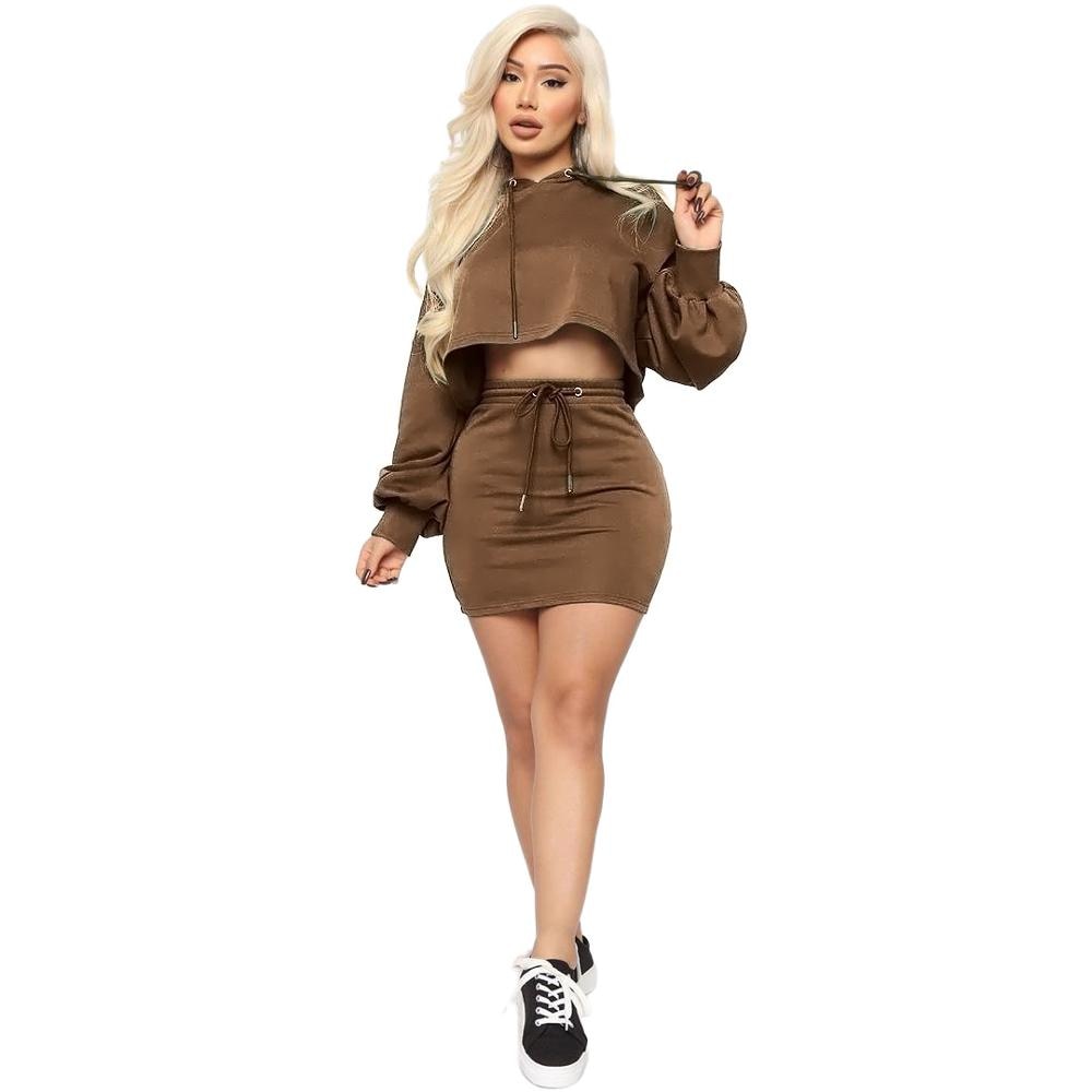 Crop Hooded Top & Skirt Set
