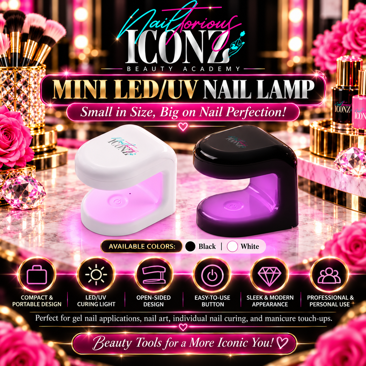 Nailtorious ICONZ Mini LED/UV Nail Lamp – Black & White