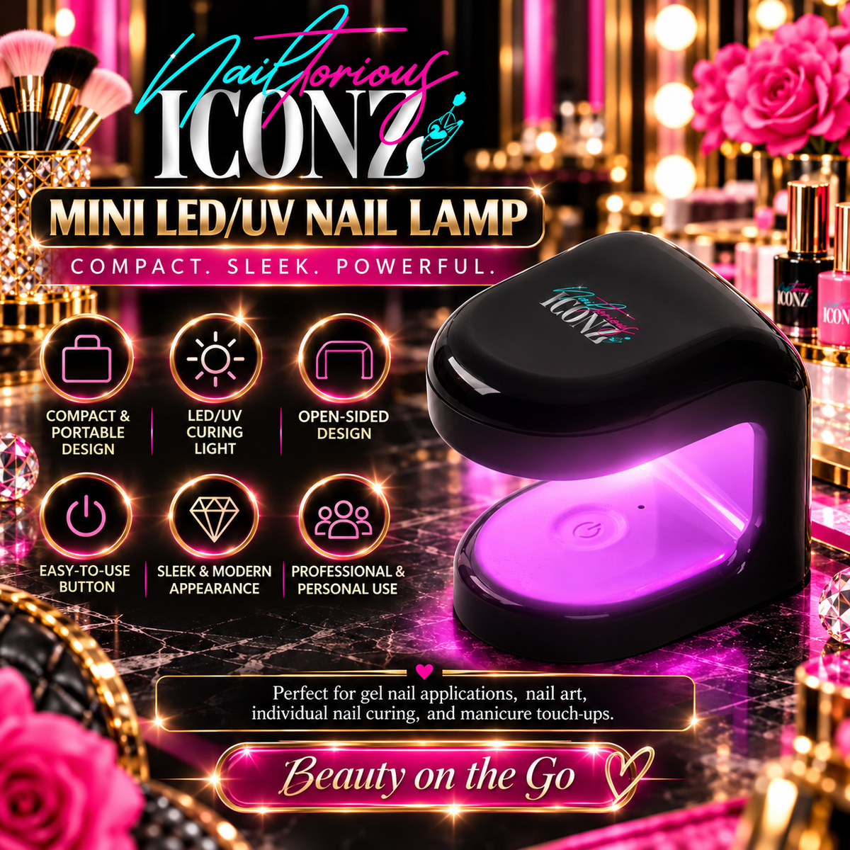 Nailtorious ICONZ Mini LED/UV Nail Lamp – Black & White