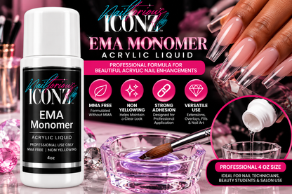 Nailtorious Iconz EMA Monomer Acrylic Liquid for professional acrylic nail extensions, overlays and fills