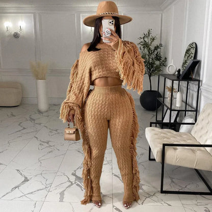 Tassel Knit Sweater & Pant Set