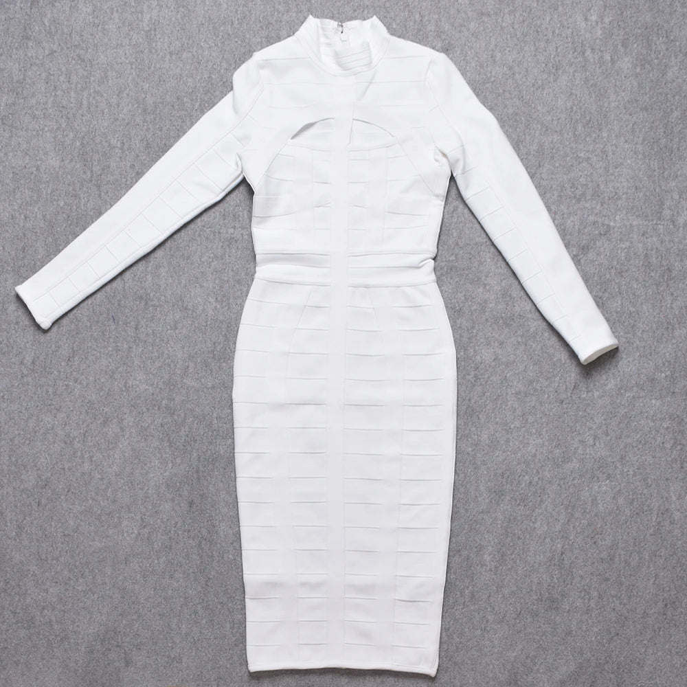 Hollow Out Bandage Dress  Long Sleeve Bodycon