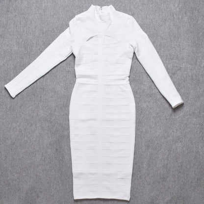 Hollow Out Bandage Dress  Long Sleeve Bodycon