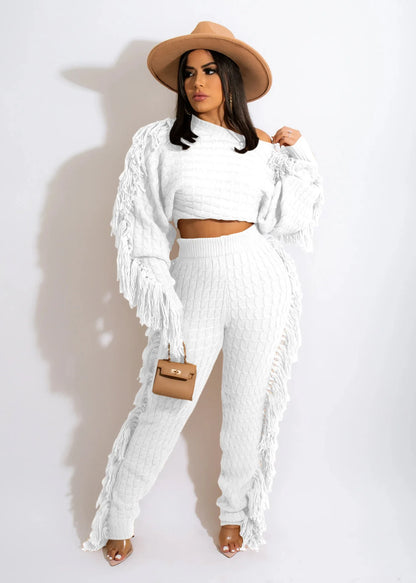 Tassel Knit Sweater & Pant Set
