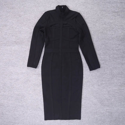 Hollow Out Bandage Dress  Long Sleeve Bodycon