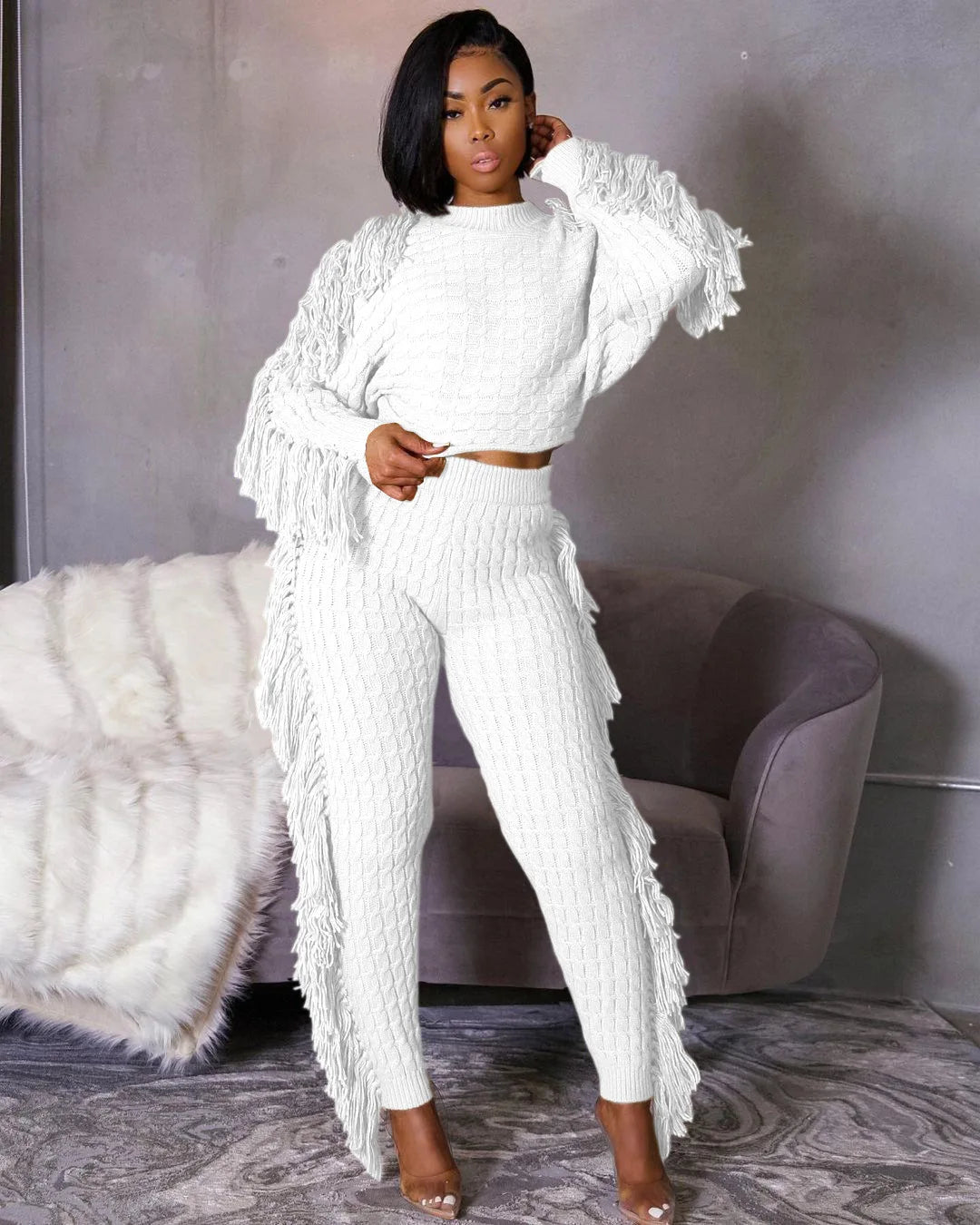 Tassel Knit Sweater & Pant Set