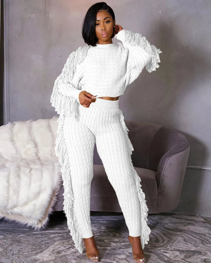 Tassel Knit Sweater & Pant Set