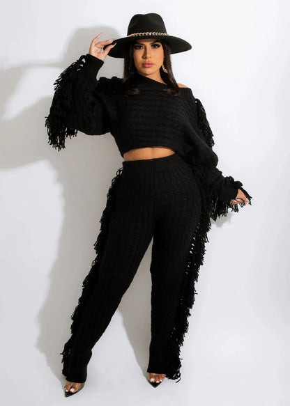 Tassel Knit Sweater & Pant Set