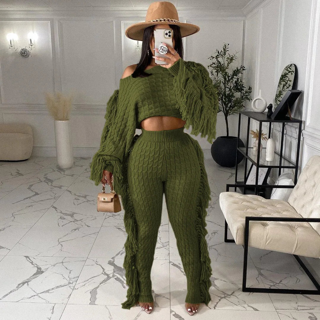 Tassel Knit Sweater & Pant Set