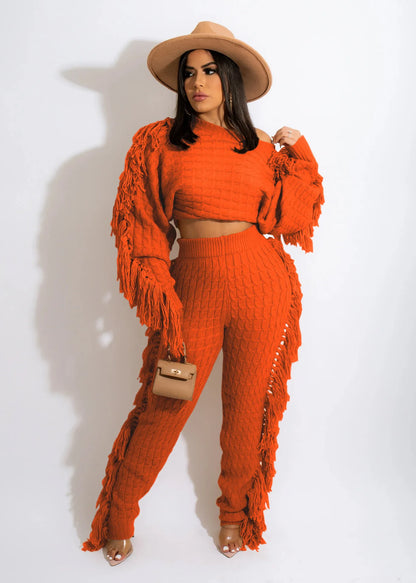 Tassel Knit Sweater & Pant Set