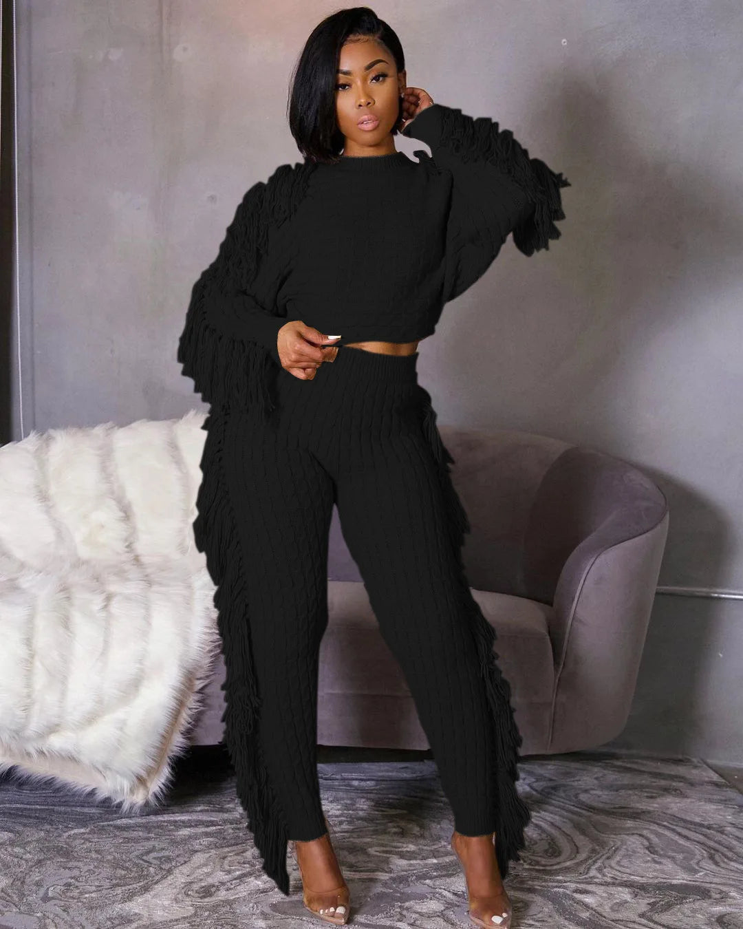Tassel Knit Sweater & Pant Set