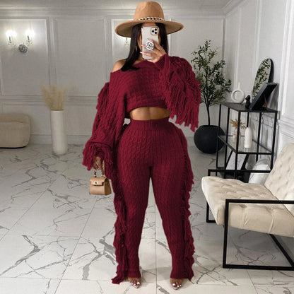 Tassel Knit Sweater & Pant Set