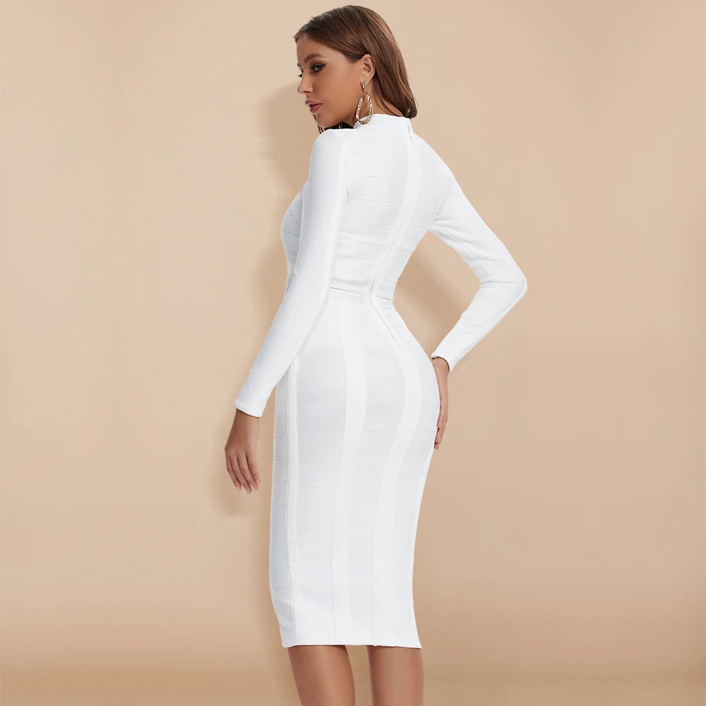 Hollow Out Bandage Dress  Long Sleeve Bodycon