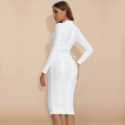 Hollow Out Bandage Dress  Long Sleeve Bodycon