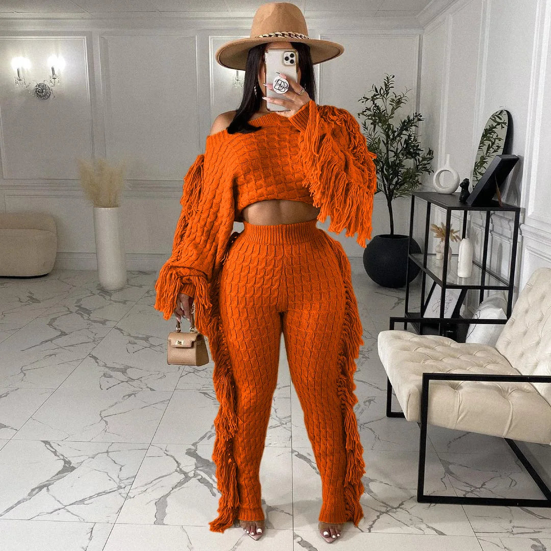 Tassel Knit Sweater & Pant Set