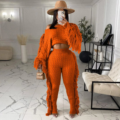 Tassel Knit Sweater & Pant Set
