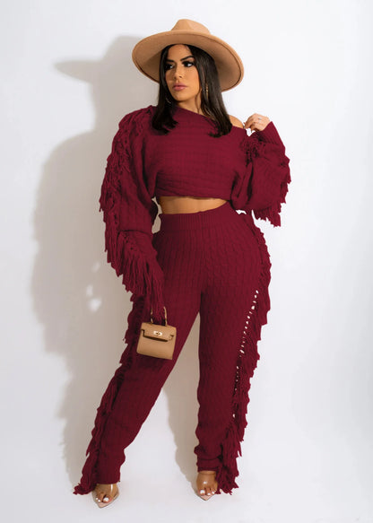Tassel Knit Sweater & Pant Set
