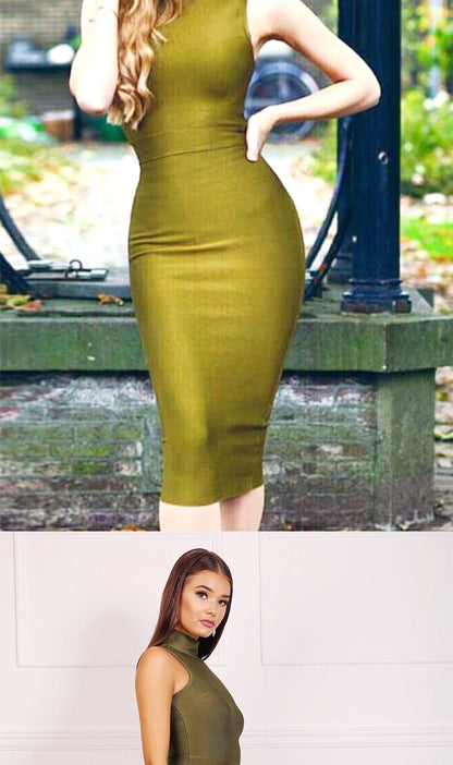 Zip Detail Turtleneck Midi Dress