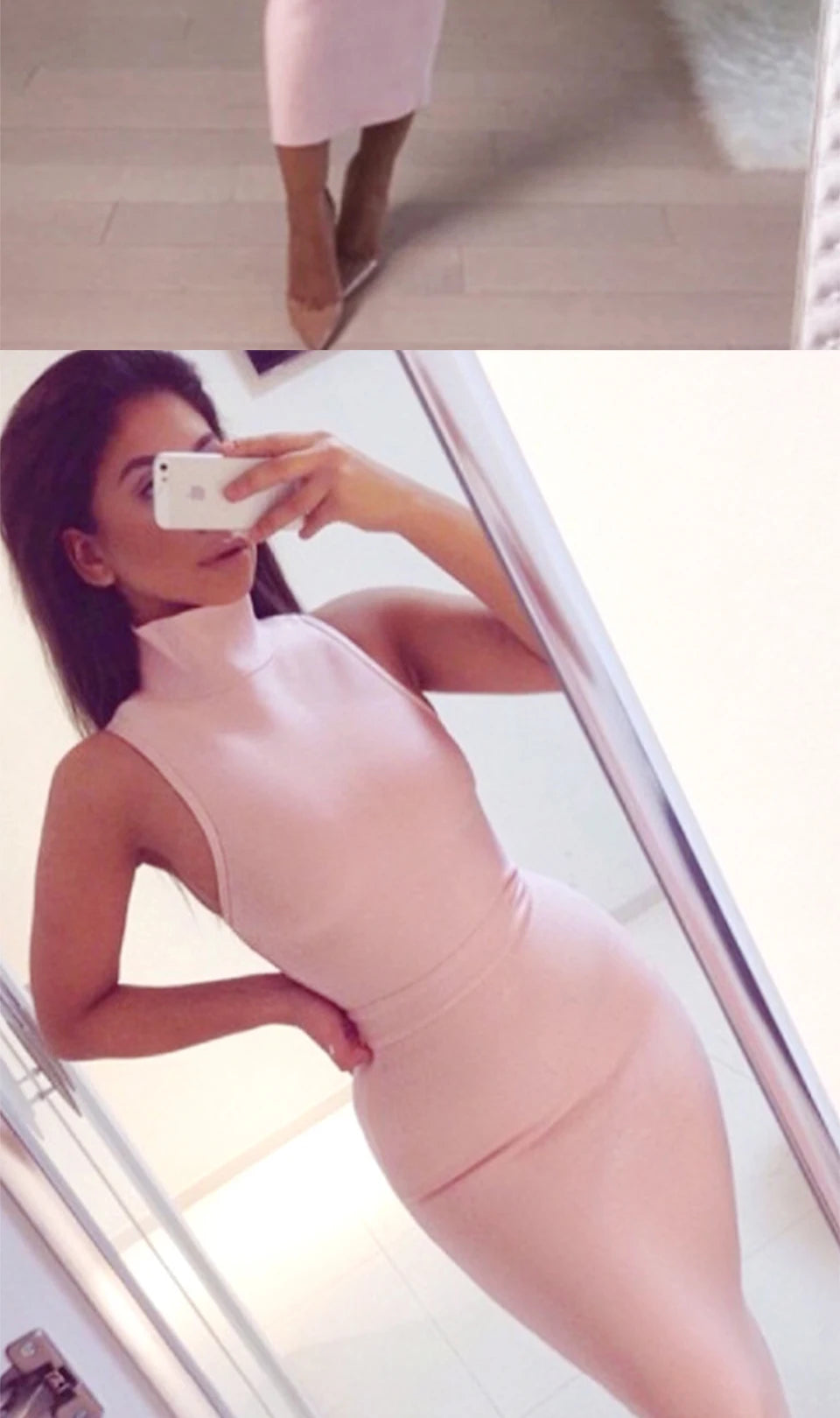 Zip Detail Turtleneck Midi Dress