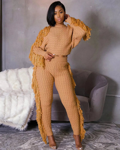Tassel Knit Sweater & Pant Set