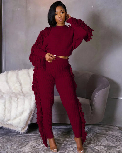 Tassel Knit Sweater & Pant Set