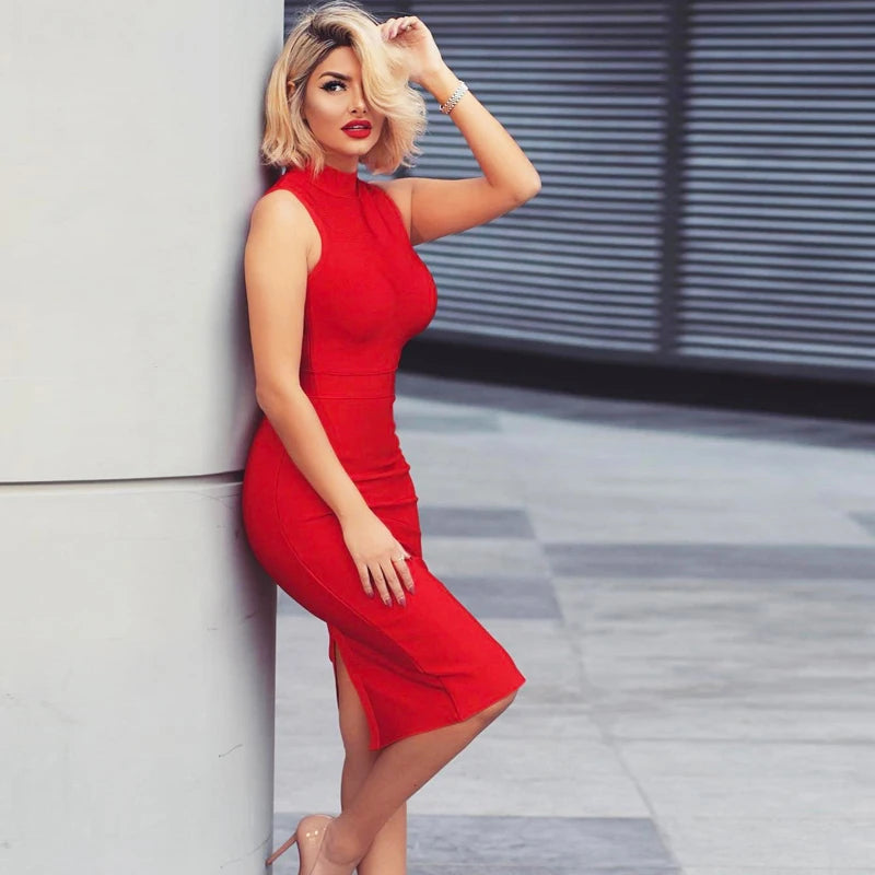 Zip Detail Turtleneck Midi Dress
