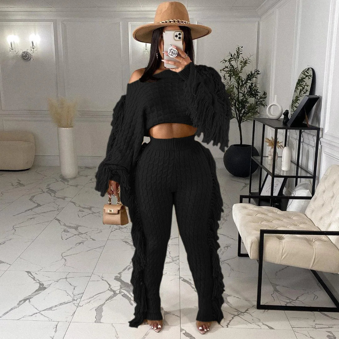Tassel Knit Sweater & Pant Set