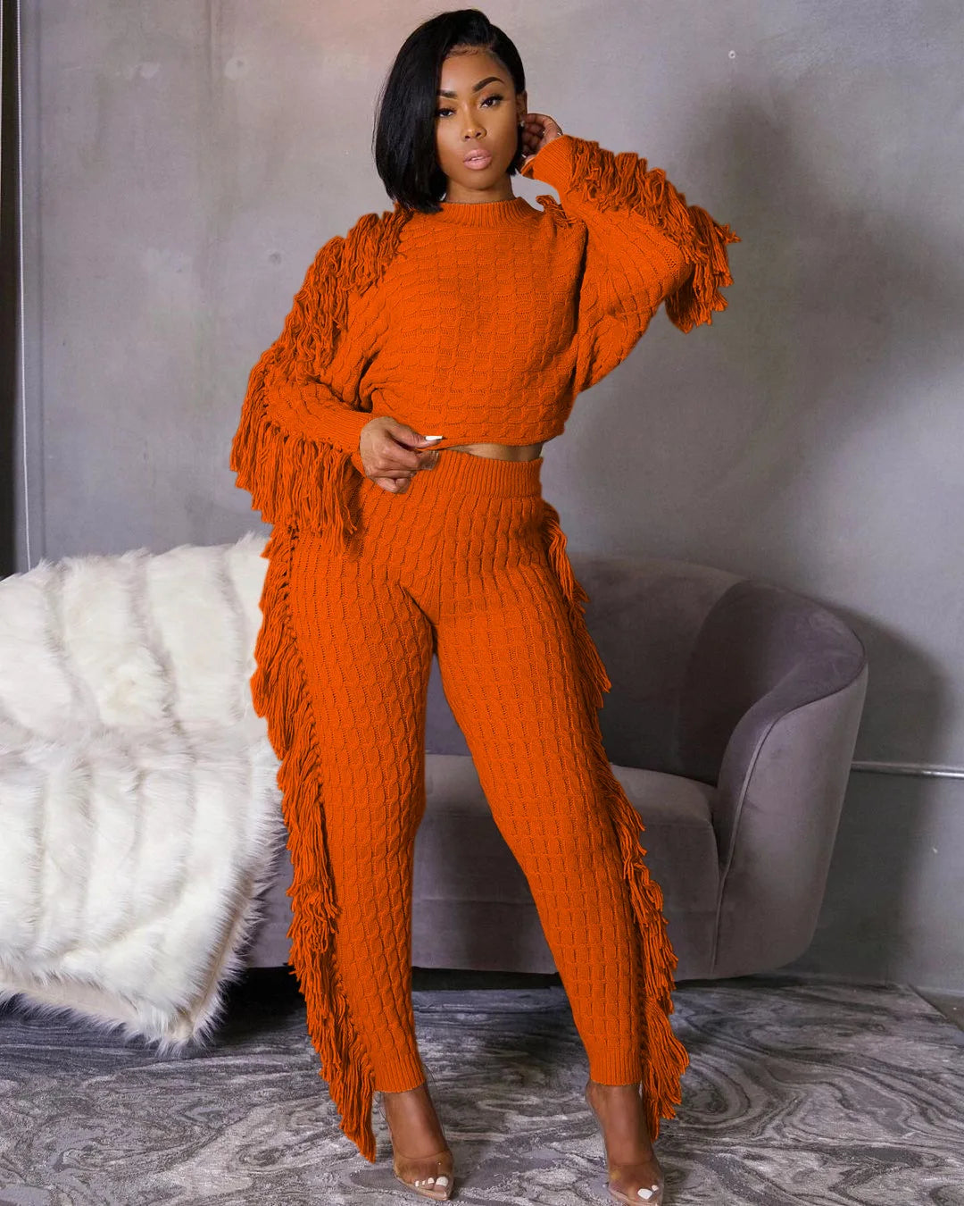 Tassel Knit Sweater & Pant Set