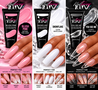Nailtorious Iconz Hybrid PolyGel Nail Kit – Pink, White & Clear
