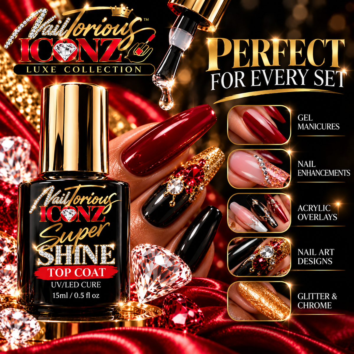 Nailtorious Iconz Luxe | Super Shine Gel Top Coat – 15ml