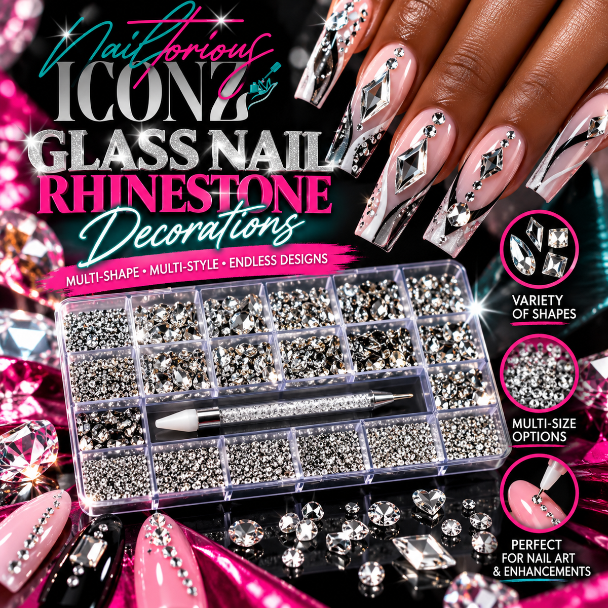 Nailtorious Iconz Multi-Shape Glass Nail Rhinestone Kit