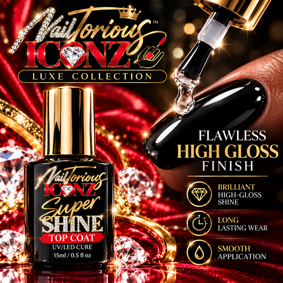 Nailtorious Iconz Luxe | Super Shine Gel Top Coat – 15ml