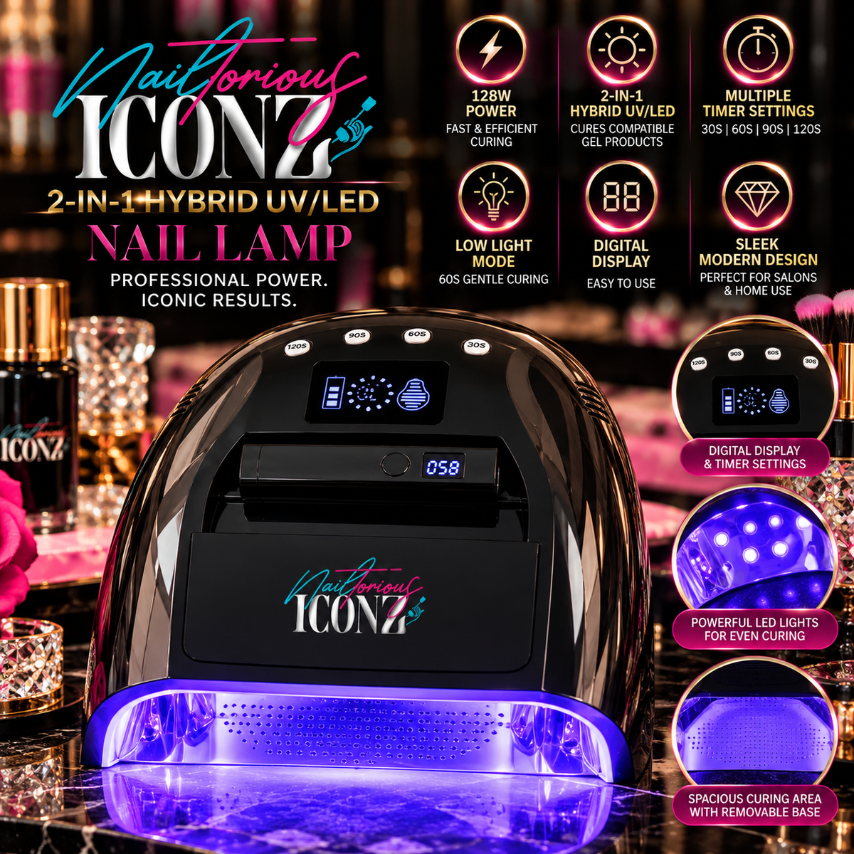 Nailtorious Iconz 128W 2-in-1 Hybrid UV/LED Nail Lamp