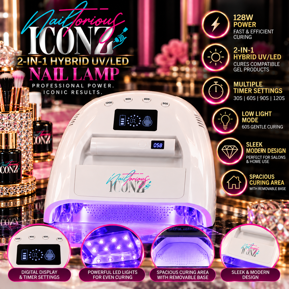 Nailtorious Iconz 128W 2-in-1 Hybrid UV/LED Nail Lamp