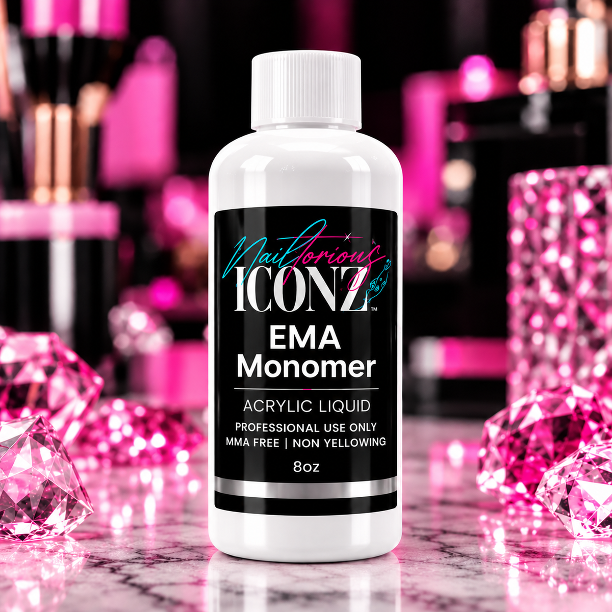 Nailtorious Iconz EMA Monomer Acrylic Nail Liquid – 8 oz MMA-Free Non-Yellowing