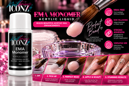 Nailtorious Iconz EMA Monomer with thick smooth acrylic bead for controlled sculpting application