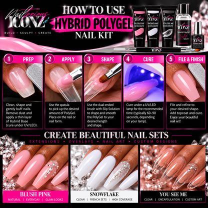 Nailtorious Iconz Hybrid PolyGel Nail Kit – Pink, White & Clear