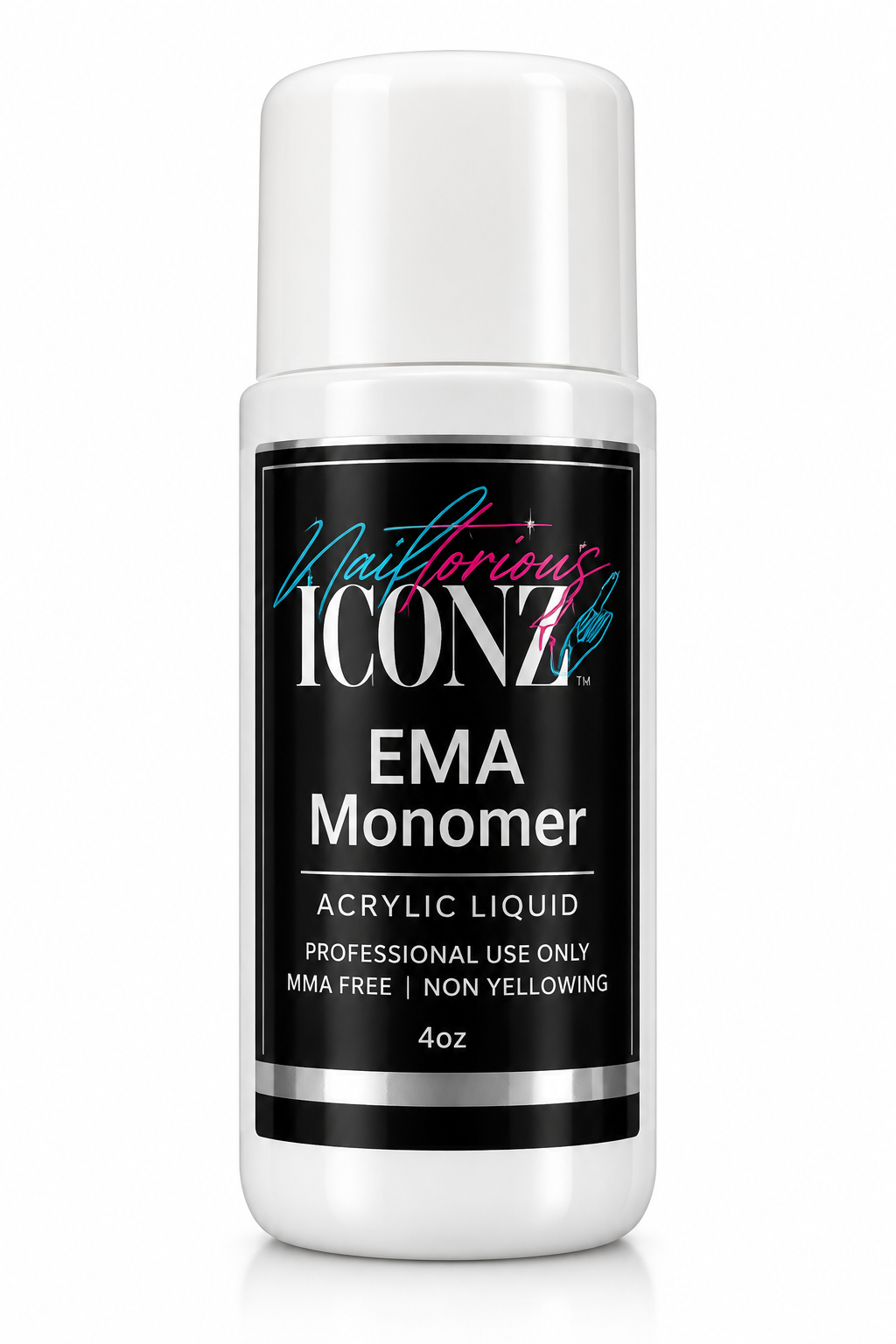 Nailtorious Iconz EMA Monomer Acrylic Nail Liquid – 4 oz MMA-Free Non-Yellowing