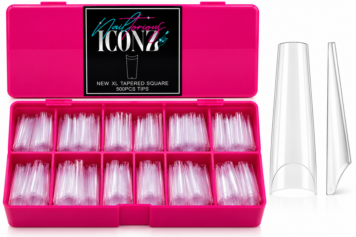 Nailtorious Iconz XL Tapered Square Nail Tips – Clear Well Tips, 500 PCS