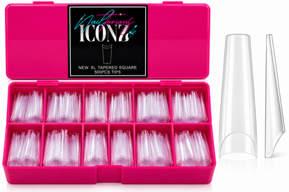Nailtorious Iconz XL Tapered Square Nail Tips – Clear Well Tips, 500 PCS