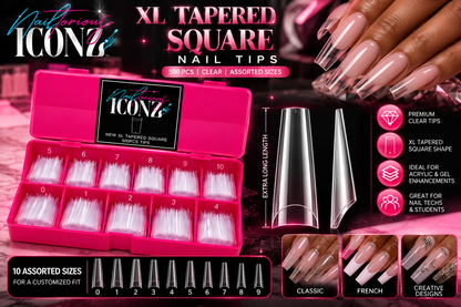 Nailtorious Iconz XL Tapered Square Nail Tips – Clear Well Tips, 500 PCS