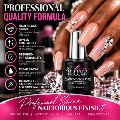 Nailtorious Iconz No Wipe Gel Top Coat – Diamond High Gloss, 15mL