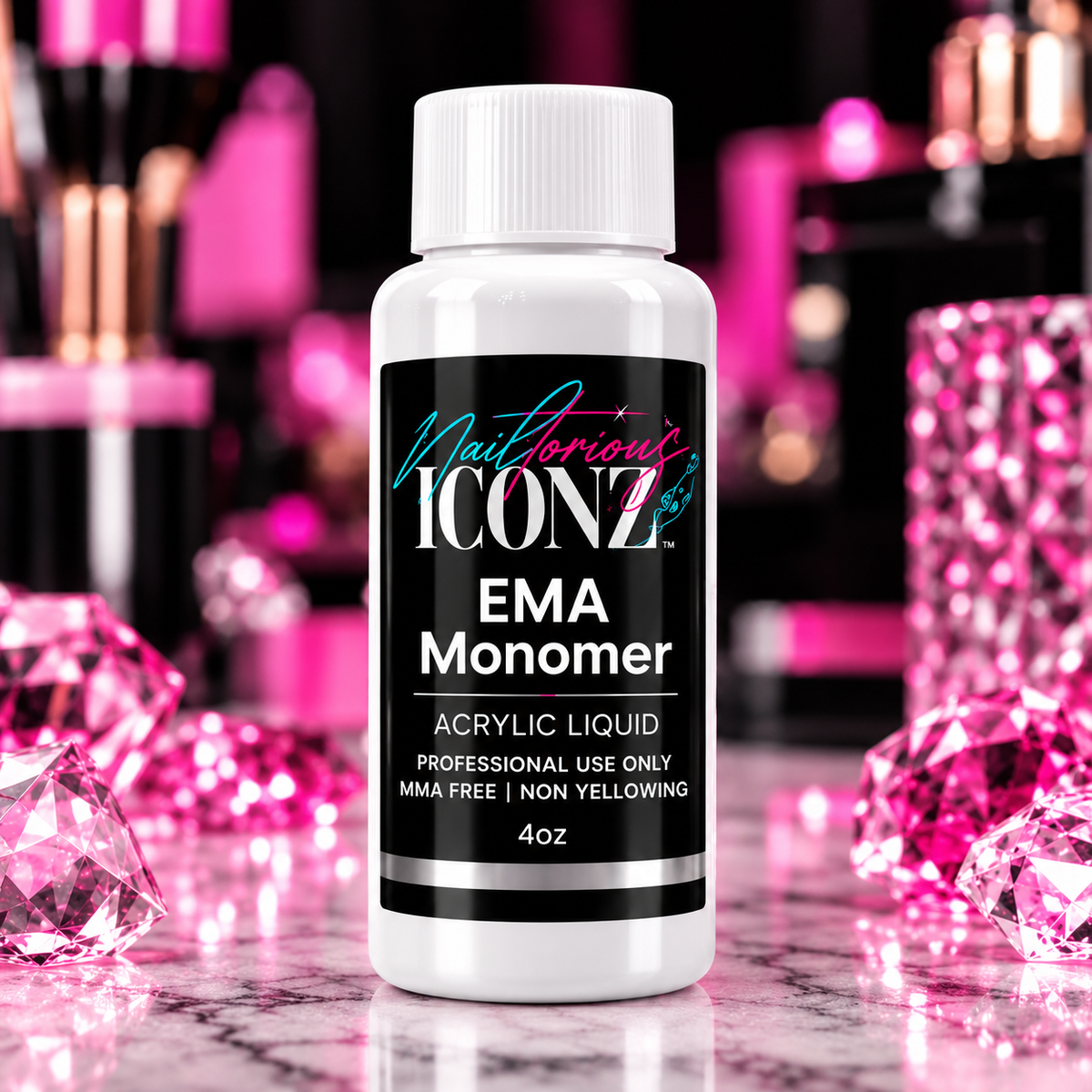Nailtorious Iconz EMA Monomer Acrylic Nail Liquid 4 oz – MMA-Free Non-Yellowing Professional Formula